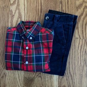 Janie and Jack Boys Holiday Red Plaid Button down Shirt Size 4. EUC.